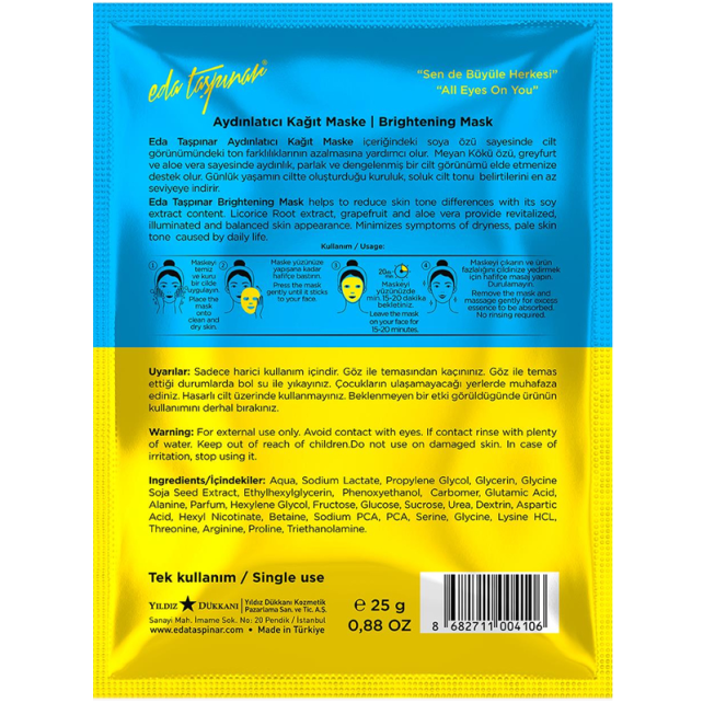 Eda Taşpınar Brightening Mask - Aydınlatıcı Etkili Kağıt Maske 25ml - 2
