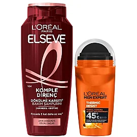 Elseve Komple Direnç Dökülme Karşıtı Şampuan 300ml & Loreal Men Expert Deodorant 50ml - Elseve