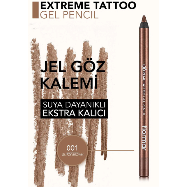 Flormar Extreme Tattoo Gel Pencil - Jel Dokulu Göz Kalemi No: 01 Glitzy Brown - 5