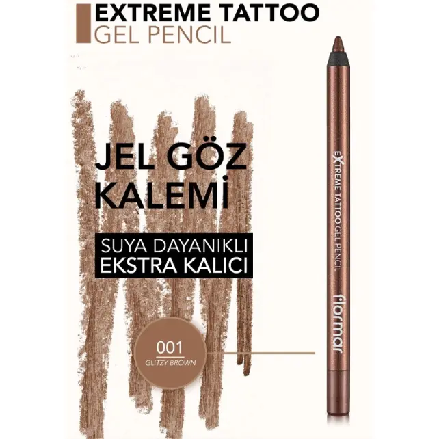 Flormar Extreme Tattoo Gel Pencil - Jel Dokulu Göz Kalemi No: 01 Glitzy Brown - 5