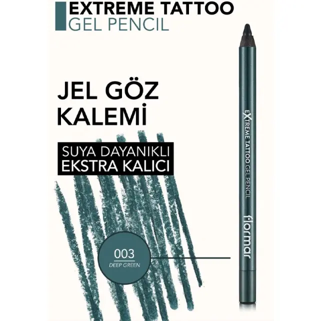 Flormar Extreme Tattoo Gel Pencil - Jel Dokulu Göz Kalemi No: 03 Deep Green - 5
