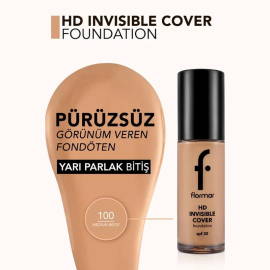 Flormar Invisible Cover Foundation - Fondöten No:100 Medium Beige 30ml - 3