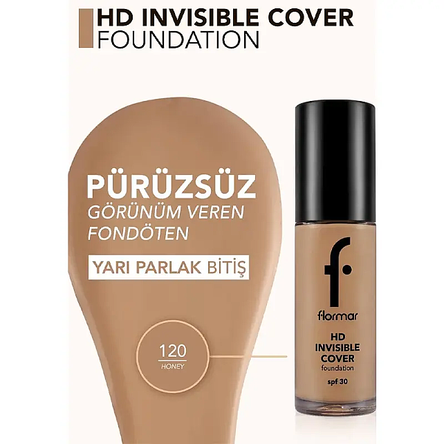 Flormar Invisible Cover Foundation - Fondöten No: 120 Honey 30ml - 3