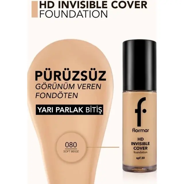 Flormar Invisible Cover Foundation - Fondöten No:80 Beige 30ml - 3