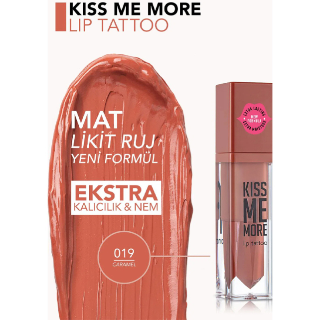 Flormar Kiss Me More Lip Tatto - Mat Likit Ruj No: 019 Caramel - 3