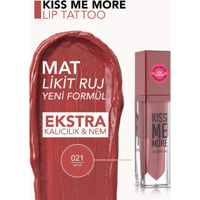 Flormar Kiss Me More Lip Tatto - Mat Likit Ruj No: 021 Naive - 3