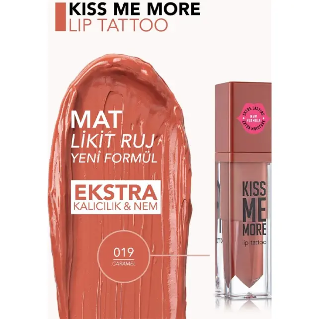 Flormar Kiss Me More Lip Tattoo - Mat Likit Ruj No: 019 Caramel - 3