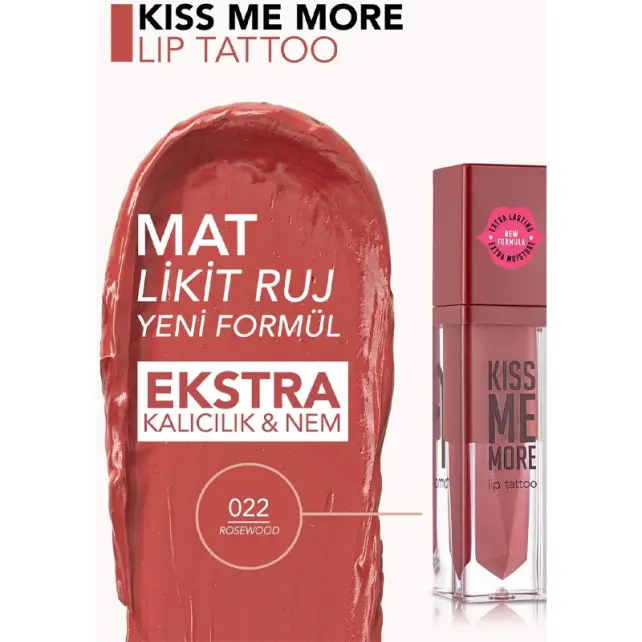 Flormar Kiss Me More Lip Tattoo - Mat Likit Ruj No: 022 Rosewood - 3