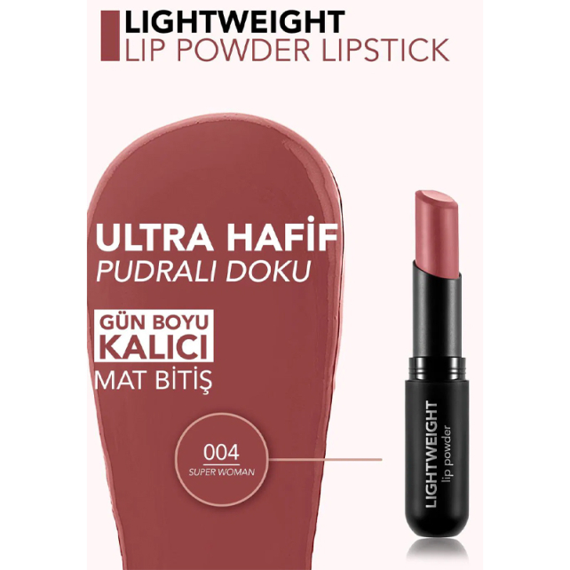 Flormar Lightweight Lip Powder - Mat Bitişli Ruj No: 004 Super Woman - 3