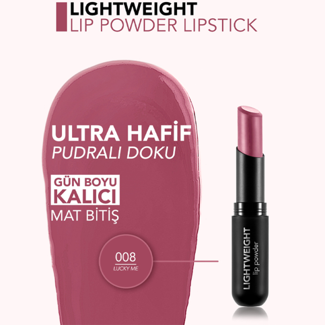 Flormar Lightweight Lip Powder - Mat Bitişli Ruj No: 008 Lucky Me - 3