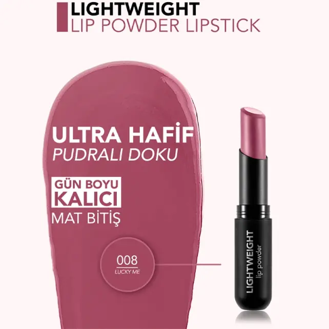 Flormar Lightweight Lip Powder - Mat Bitişli Ruj No: 008 Lucky Me - 3