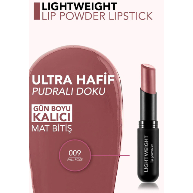 Flormar Lightweight Lip Powder - Mat Bitişli Ruj No: 009 Fall Rose - 3