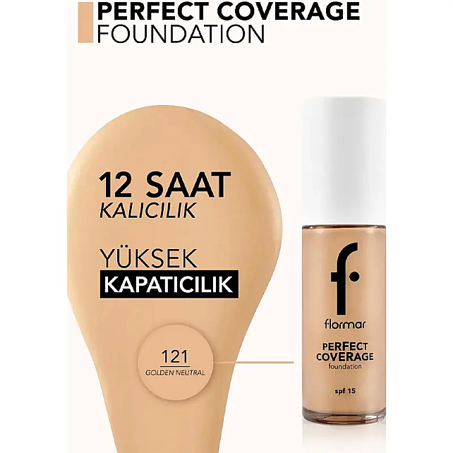 Flormar Perfect Covegare Foundation - Kapatıcı Fondöten No: 121 Golden Neutral 30ml - 3