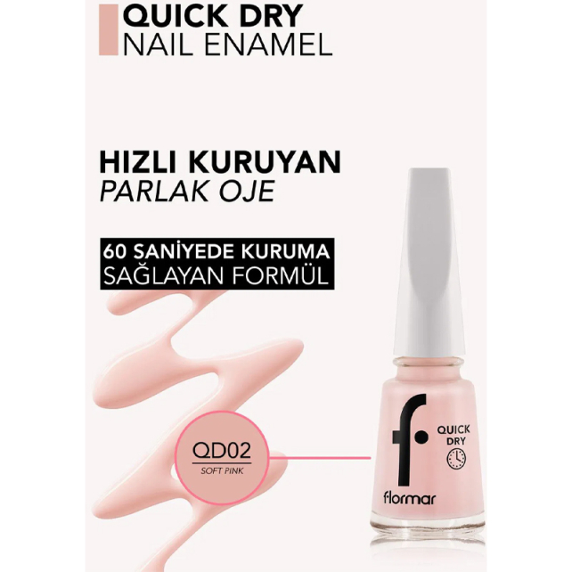Flormar Quick Dry - Hızlı Kuruyan Oje No: QD02 Soft Pink - 3