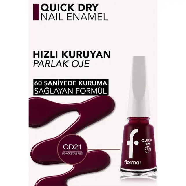 Flormar Quick Dry - Hızlı Kuruyan Oje No: QD21 Blackstar Red - 3