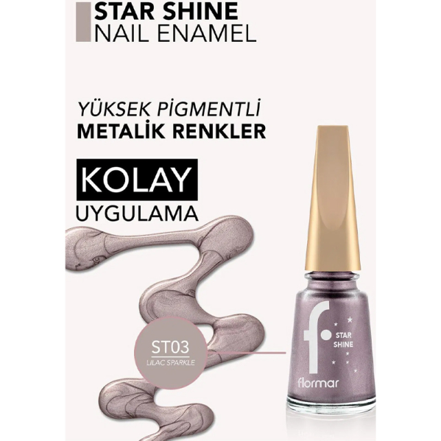 Flormar Star Shine - Parlak Bitişli Metalik Oje No: 003 Lilac Sparkle - 3