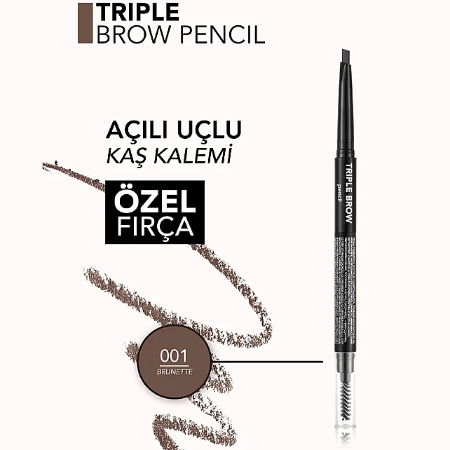 Flormar Triple Brow Pencil - 3'ü 1 Arada Kremsi Dokulu Kaş Kalemi No: 001 - 5