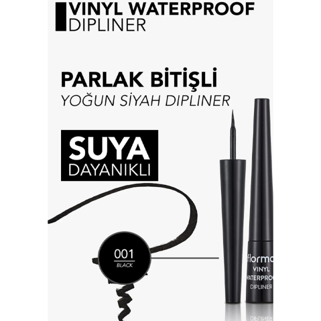 Flormar Vinly Waterproof Dipliner - Suya Dayanıklı Parlak Bitişli Eyeliner Black 2.5ml - 4