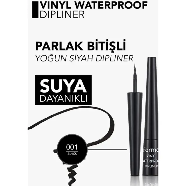 Flormar Vinly Waterproof Dipliner - Suya Dayanıklı Parlak Bitişli Eyeliner Black 2.5ml - 4