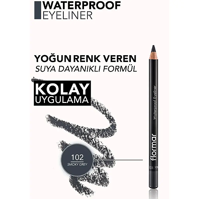 Flormar Waterproof Eyeliner - Göz Kalemi No: 102 Smoky Grey 1.14gr - 4