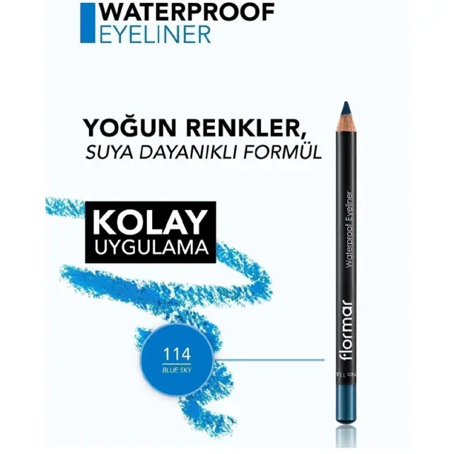 Flormar Waterproof Eyeliner - Göz Kalemi No:114 Blue Sky 1.14gr - 5