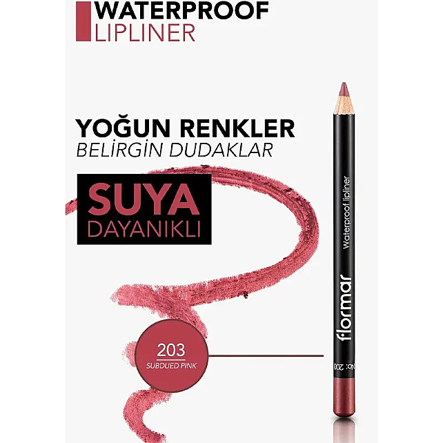 Flormar Waterproof Lipliner - Dudak Kalemi No: 203 Subdued Pink 1.14gr - 5