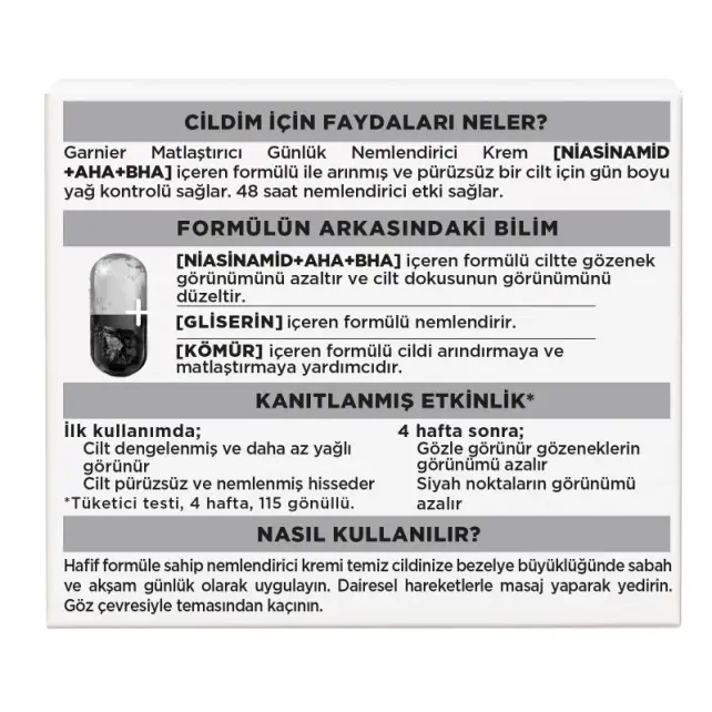 Garnier AHA BHA Kömür 3'ü 1 Arada Matlaştırıcı Günlük Nemlendirici Krem 50ml - 4