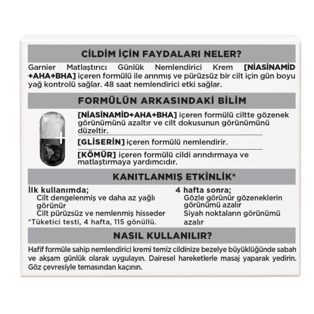 Garnier AHA BHA Kömür 3'ü 1 Arada Matlaştırıcı Günlük Nemlendirici Krem 50ml - 4