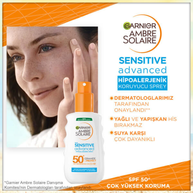Garnier Ambre Solaire Sensitive Advanced Creamide Sprey - Güneş Koruyucu Sprey 150ml - 3