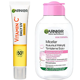 Garnier C Vitamini Günlük Güneş Koruyucu Fluid Yüz Kremi 40ml & Micellar Kusursuz Makyaj Temizleme Suyu 100ml - Garnier