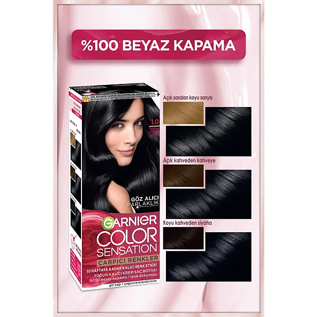 Garnier Çarpıcı Renkler Yoğun Kalıcı Saç Boyası No: 1.0 Ekstra Yoğun Siyah - 3