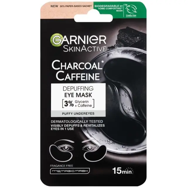 Garnier Charcoal Caffine Depuffing Eye Mask - Göz Çevresi Kağıt Maskesi 5gr - 1