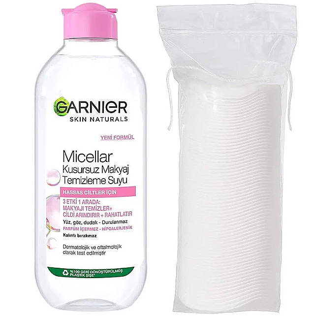 Garnier Micellar Kusursuz Makyaj Temizleme Suyu 400ml Makyaj Pamuğu Hediye - 1