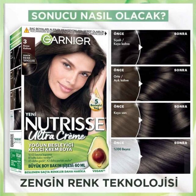 Garnier Nutrisse Ultra Creme - Kalıcı Krem Boya No: 3 Koyu Kahve - 3