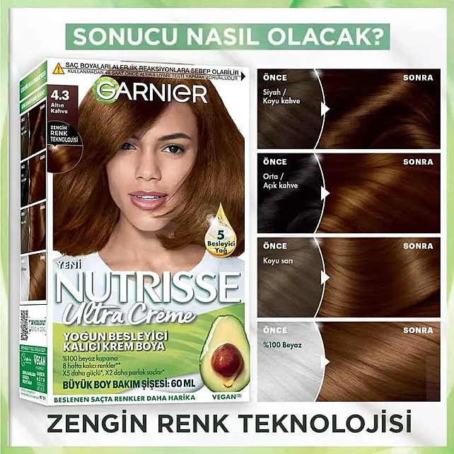 Garnier Nutrisse Ultra Creme - Kalıcı Krem Boya No: 4.3 Altın Kahve - 3
