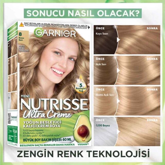 Garnier Nutrisse Ultra Creme - Kalıcı Krem Boya No: 8 Koyu Sarı - 3