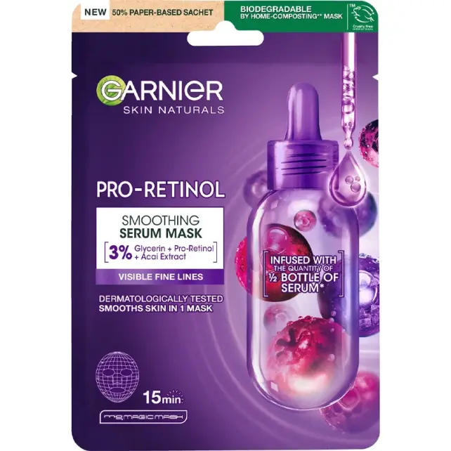 Garnier Pro - Retinol Smoothing Serum Mask - Serum İçerikli Kağıt Maske 22grr - 1