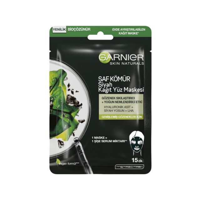 Garnier Saf Kömür - Siyah Yosun Özlü Gözenek Karşıtı Kağıt Yüz Maskesi - 1