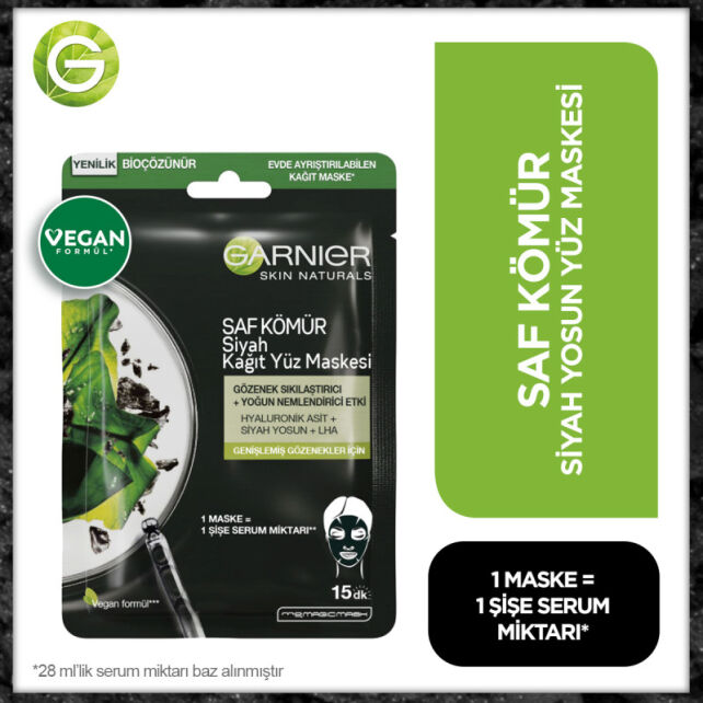 Garnier Saf Kömür - Siyah Yosun Özlü Gözenek Karşıtı Kağıt Yüz Maskesi - 3