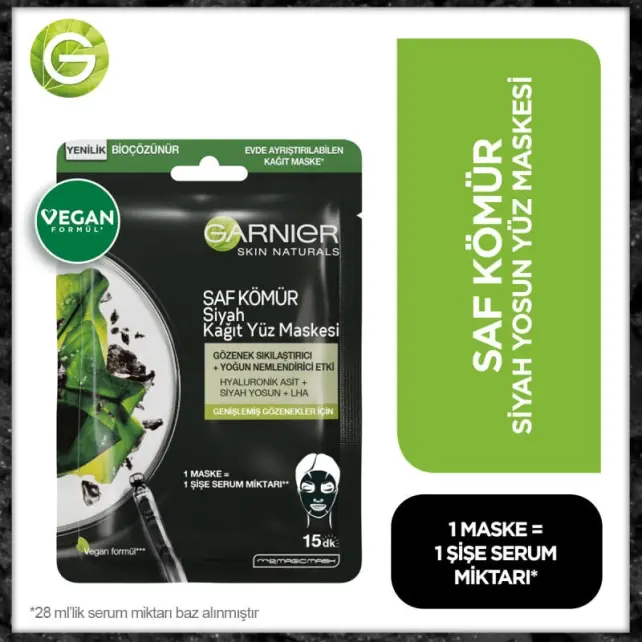 Garnier Saf Kömür - Siyah Yosun Özlü Gözenek Karşıtı Kağıt Yüz Maskesi - 3