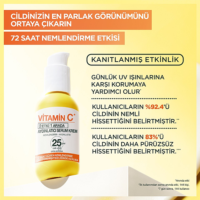 Garnier Vitamin C 2 Etki 1 Arada - SPF 25 Aydınlatıcı Serum Krem 50ml - 2