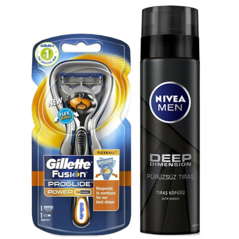 Gillette Fusion Proglide Power Tıraş Bıçağı & Nivea Men Deep Tıraş Köpüğü 200ml Gillette Fusion Proglide Power Tıraş Bıçağı & Nivea Men Deep Tıraş Köpüğü 200ml