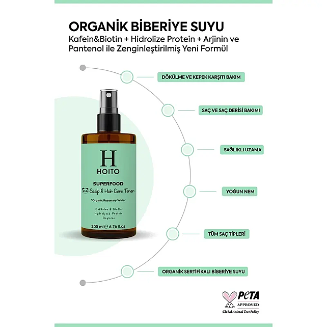 Hoito Superfood Scalp Hair Care Toner Organic Rosemary Water - Biberiye Suyu 200ml - 3