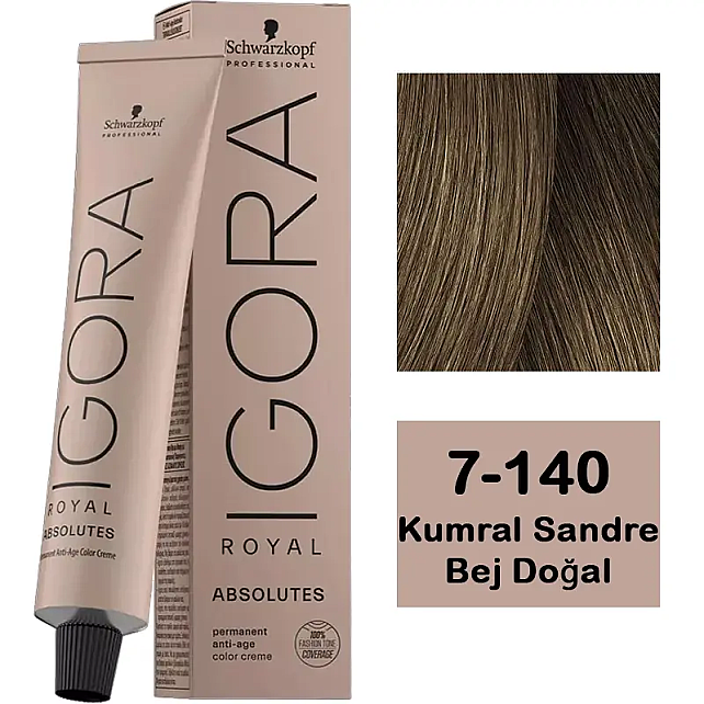 Igora Royal Absolutes Permanet Anti-Age Saç Boyası No: 7-140 Kumral Sandre Bej Doğal 60ml - 1