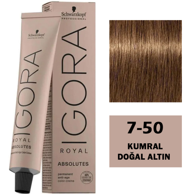 Igora Royal Absolutes Permanet Anti Age Saç Boyası No: 7-50 Kumral Doğal Altın 60ml - 1