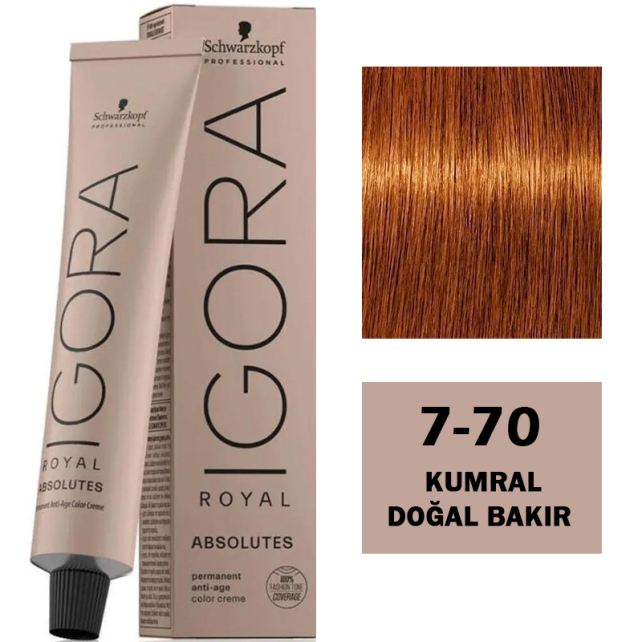 Igora Royal Absolutes Permanet Anti Age Saç Boyası No: 7-70 Kumral Doğal Bakır 60ml - 1