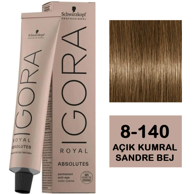 Igora Royal Absolutes Permanet Anti Age Saç Boyası No: 8-140 Açık Kumral Sandre Bej 60ml - 1