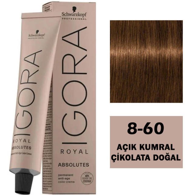 Igora Royal Absolutes Permanet Anti Age Saç Boyası No: 8-60 Açık Kumral Çikolata Doğal 60ml - 1