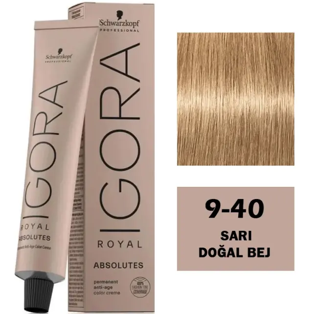 Igora Royal Absolutes Permanet Anti Age Saç Boyası No: 9-40 Sarı Doğal Bej 60ml - 1