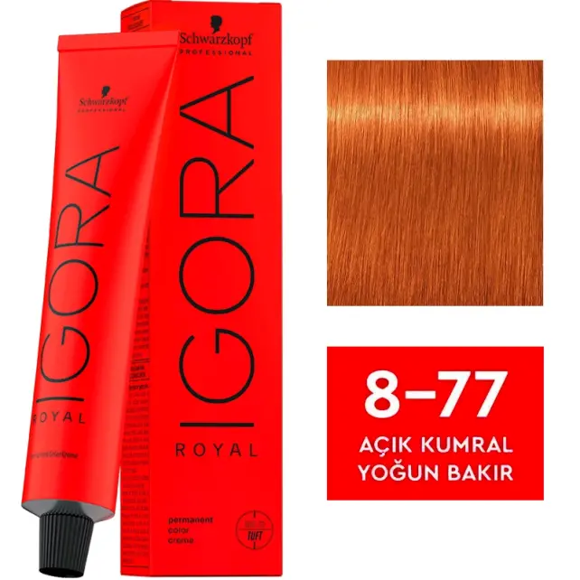 Igora Royal Permanet Color Creme - Saç Boyası No: 8-77 Açık Kumral Yoğun Bakır 60ml - 1
